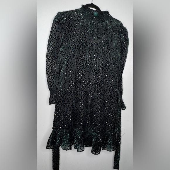 Alex Marie Emerald Green Victorian Feminine High Neck Holiday Dress| Size 12 - Picture 4 of 13